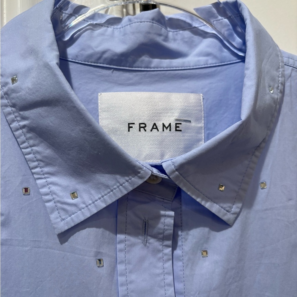 Frame Light  Blue Rhinestone Shirt - Picture 5 of 8